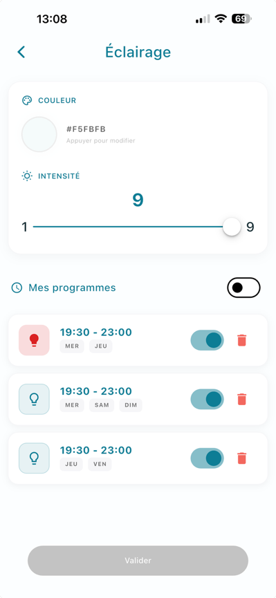 Écran de programmation Éclairage
